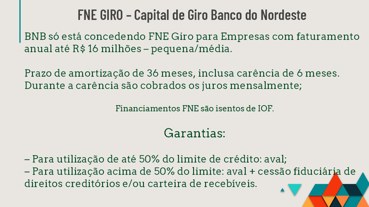 FNE Giro Capital de Giro Banco do Nordeste